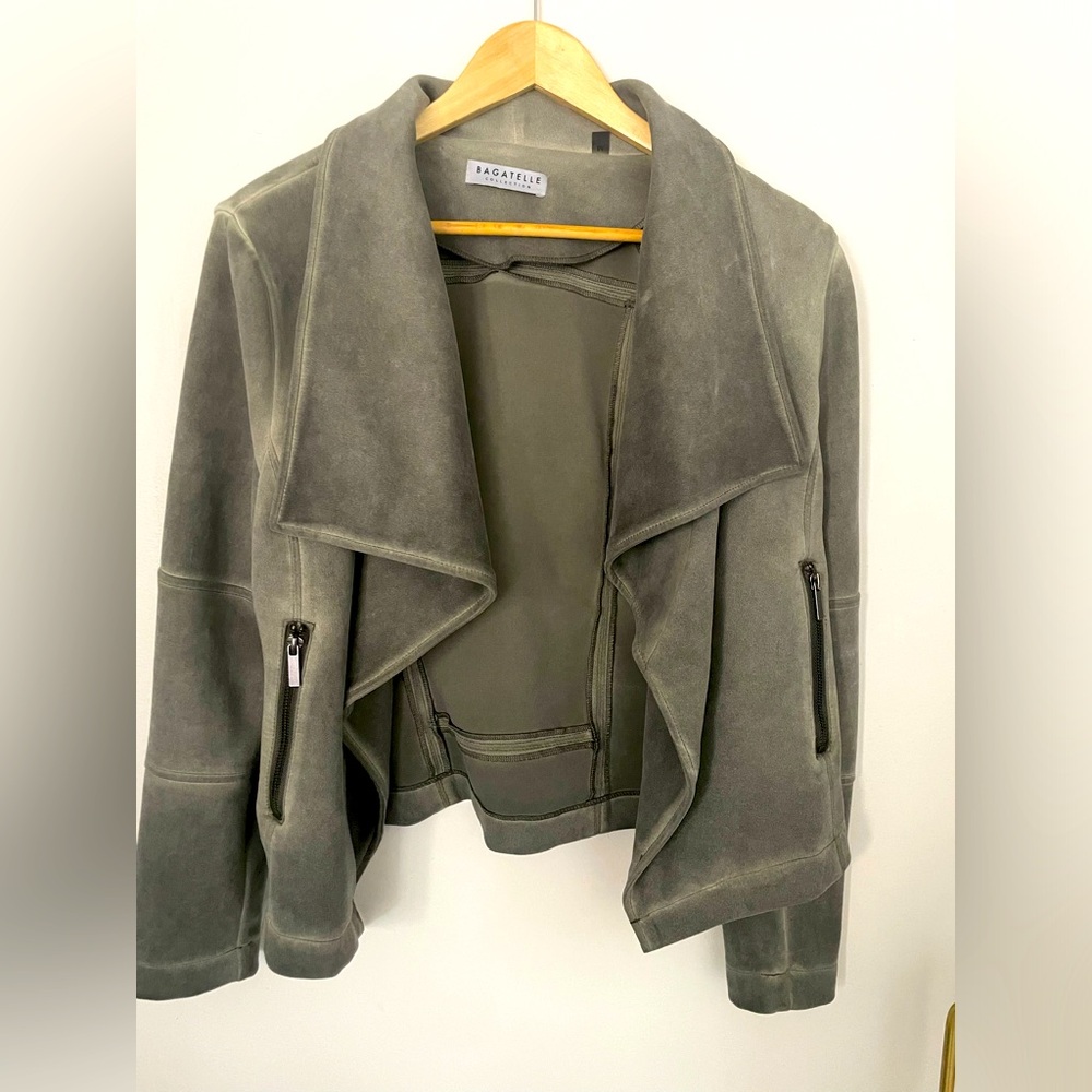 Bagatalle open front faux suede grey jacket. Sz M